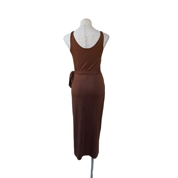 Reformation Kaila Dress in Chestnut Slim Wrap Around Midi Bodycon Dress Large - Picture 7 of 12